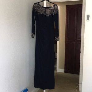 XSCAPE Beaded Jersey Long Sleeve Sheath Dress